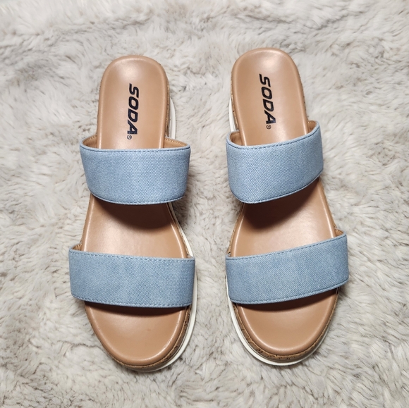 Soda Poppin. Slip On Flatform with Inmitation Cork Bottom and Double Straps - Picture 2 of 5